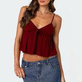 Babydoll Bow Tied V Neck Crop Top