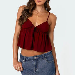 Babydoll Bow Tied V Neck Crop Top