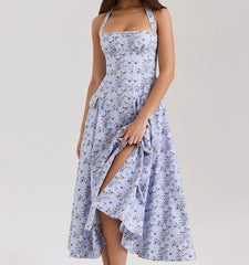Halter A-line Midi Buttoned Dress