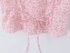Pink Floral V-neck Tie Up Crop Top