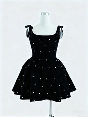Bowknot Square Neck Sleeveless Beaded Mini Dress