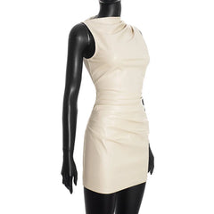 PU Leather Sleeveless Mini Dress