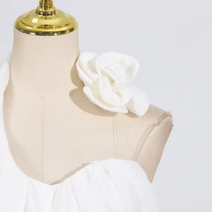 White 3d Floral Off-Shoulder Drape Top