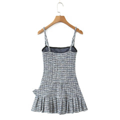 Grey Tweed Knitted Strap Mini Dress
