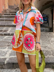 Tropical Short Sleeve Button Down Shirt And Shorts Set
