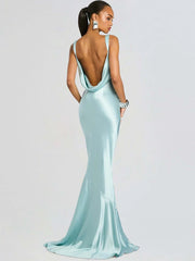 Mermaid Hem Open Back Cowl Strap Maxi Dress
