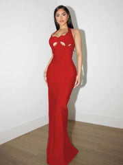 Halter Neck Hollow Out Design Bandage Maxi Dress