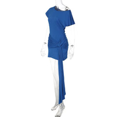 Off Shoulder Short Sleeve Waist Tie Mini Dress