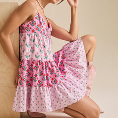 Pink Printed Patchwork Cami Mini Dress