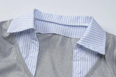 Knit Buttoned Collar Short Sleeve Mini Dress