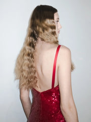 Red Deep V-Neck Sequin Long Dress