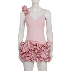 Pink 3D Ruffle Puff Mini Dress