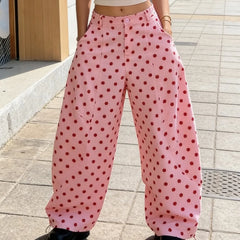 Polka Dots Print High Waist Wide Leg Barrel Jeans