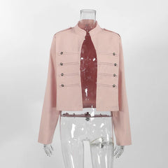 Lapel Button Zip Up Fitted Jacket