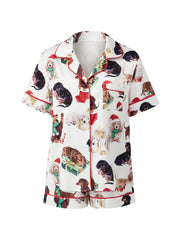 Christmas Santa Pets Print Pajamas Set