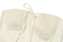 White Smocked Tied Tube Corset Top