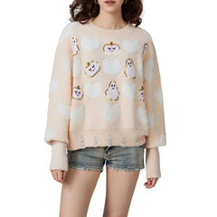 Halloween Fuzzy Ghost Pumpkin Pattern Sweater