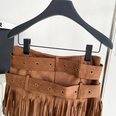 Tassels Double Sashes Mini Skirt