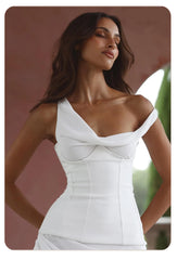 Off Shoulder Draped Corset Mesh Maxi Dress