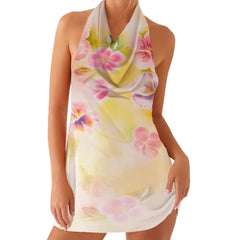 Woman wearing a floral sleeveless dress