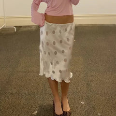 Satin Polka Dot Midi Skirt