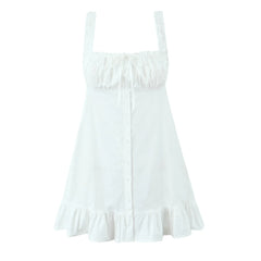 Front Button Ruffle Hem A-line Mini Dress
