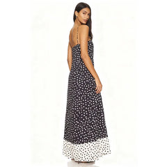 Black Dotted Slit Long Top And Maxi Skirt Set