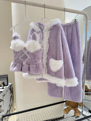 Purple Fur Plush 3 Piece Pajama Set