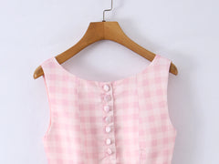 Gingham Mini Button Sleeveless Dress