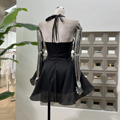 Halter Cut Out Metal Buckle Flare Mini Dress