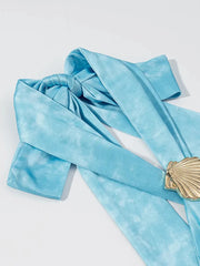 Blue Halter Shell Cowl Crop Top