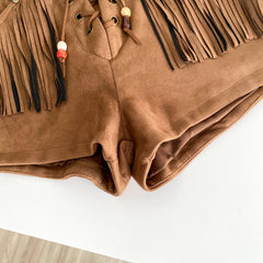 High Waist Tassels Design Shorts