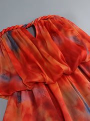 Orange Printed Strapless Twist Knot Mini Dress