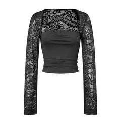 Lace Long Sleeve Square Neck Crop Top