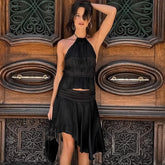 Black Sleeveless Tank Top And Midi Skirt Set