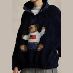 Bear Pattern High Collar Fleece Sweater