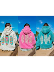 Surf Board Embroidered Hoodie - Loose Fit Pullover