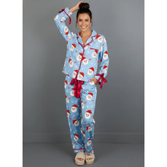 Christmas Bow Tie Ruffle Long Sleeve Shirt with Pants Pj Set