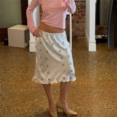 Satin Polka Dot Midi Skirt