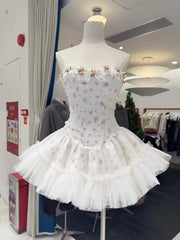 Strapless 3D Flower Tulle Mini Dress