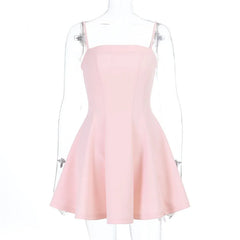 Pink Solid A-line Spaghetti Strap Mini Dress