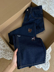 Embroidered High Waisted Straight Leg Jeans