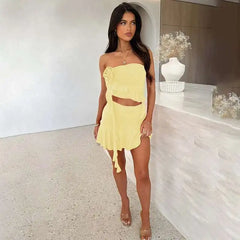 Strapless Ruffled Top And Mini Skirt Set