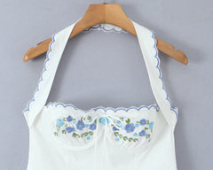 White Embroidery Halter Mini Dress