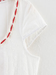 White Red Ribbon Short Sleeve Midi Dress