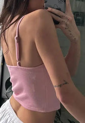 Pink bow embroidery cami crop top for women.