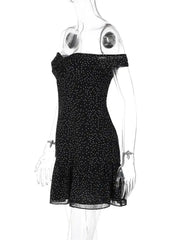 Black Polka Dot Slash Neck Mini Dress
