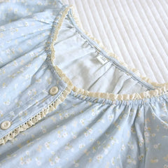 Cotton O-neck Long-sleeved Printed Button Shirt And Pants Pajama Set