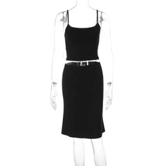 Black Cami Top And Midi Skirt Set