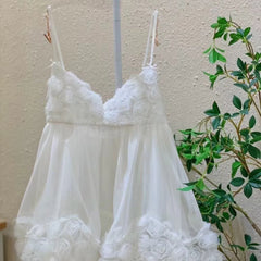 Rose Embroidery Sheer Mini Nightdress